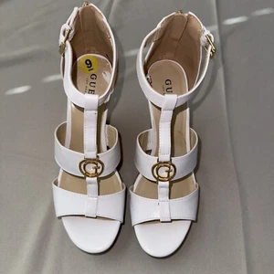 Guess Women’s White Cork Wedges Wgneither Gold Logo Size 9 - Picture 1 of 9