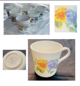 VINTAGE Corelle Cups 8 oz. SUMMER BLUSH Flowers Pink Yellow Green Blue 6-Pc Set - Picture 1 of 5