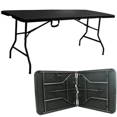 GR8 GARDEN Rattan Effect 6ft Heavy Duty Folding Table Garden Camping Trestle Dining Picnic