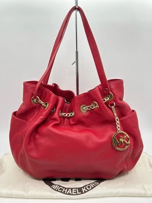 MICHAEL KORS Jet Set Chain Zinnia Tote Red Women Purse Handbag Hobo Leather - Image 1 of 4