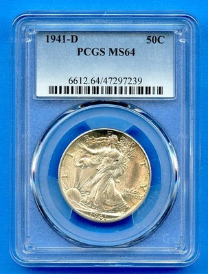 1941 D PCGS MS64 Walking Liberty Silver Half Dollar 50c US Mint 1941-D MS-64 - Image 1 of 3