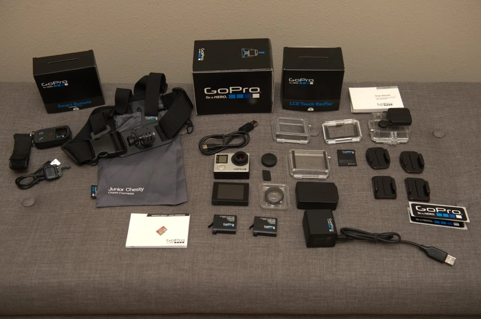 GoPro Hero4 (Black Edition) + Smart Remote + LCD BacPac + Chesty + Extras — Full - Image 1 of 4