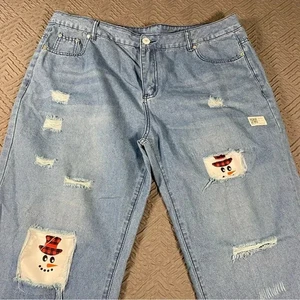 Super Cute Distressed Snowman Jeans Womens Size 20 3X XXXL NEW - Picture 1 of 8