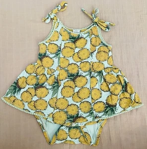 • Kate Quinn Bamboo Skirted Romper Pineapple Print Tie Sleeves 18-24 Months EUC - Picture 1 of 3