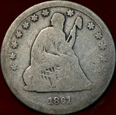 1861 Philadelphia Mint Silver Seated Liberty Quarter - Image 1 of 2
