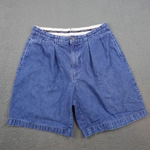 Vintage Polo Ralph Lauren Denim Shorts Mens Medium Blue Jean Pleated Travel - Picture 1 of 9