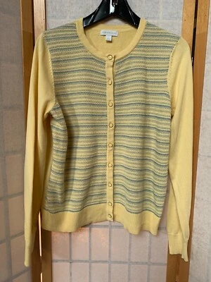 Cárdigan suéter Charter Club para mujer L amarillo con hilo azul y dorado metálico Foto 1 de 4