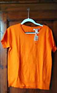 BONPOINT XS girl sweater orange NWT MRSP $185 cotton short sleeves