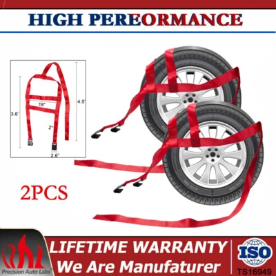 2x Heavy Duty RED Car Auto Tire Tow Dolly Straps Basket Tie Down w/ Flat Hook US - Image 1 of 4