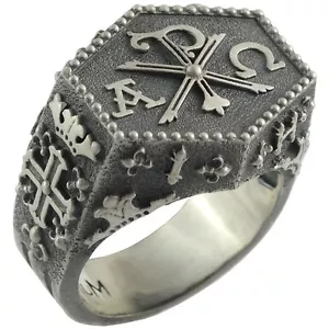 Ritter Templerkreuz Chi Rho Sterlingsilber 925 Herrenring Alpha Omega - Bild 1 von 12