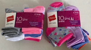 2 Packs Girl's Hanes Ultimate Socks 10 ankle 10 crew (20 pairs) *NEW* Size Small - Picture 1 of 9
