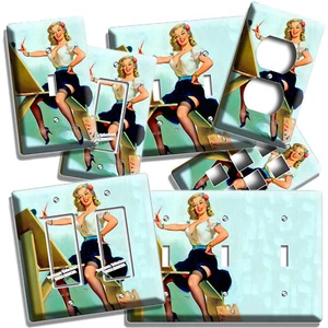 SEXY RETRO PINUP RUBIA ARTISTA LUZ INTERRUPTOR DE PARED HABITACIÓN DECORACIÓN HD - Imagen 1 de 34