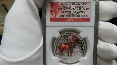 NGC MS69 AUSTRALIA 2014 YEAR OF THE HORSE EARLY RELEASES Low Pop Silver Coin - Image 1 of 4