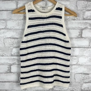 MADEWELL Neu mit Etikett Baumwolle Häkel-Strick gestreift Pullover Tank hell elfenbein MEDIUM NO991 - Bild 1 von 7