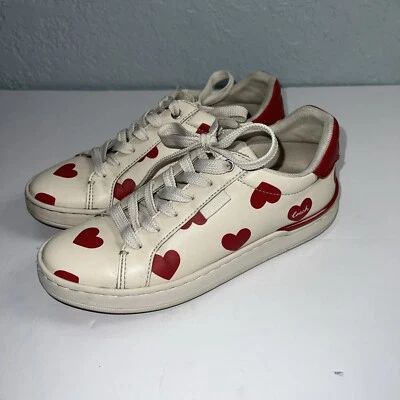 Coach Lowline Valentines Lace-Up Sneakers Off White Red Hearts Size 5B - Image 1 of 4