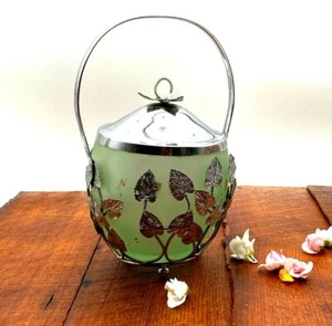 Antique Bagley Bon Bon Dish Biscuit Barrel Silver Metal Case Frosted Glass - Picture 1 of 11
