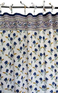 Hand block printed curtain - Tulip Buti - cotton - 47"w x 92" l - Picture 1 of 2
