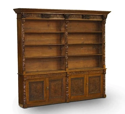 HUGE HAND ORNATELY CARVED ANTIQUE VICTORIAN OAK LIBRARY BOOKCASE CUPBOARD BASE - Image 1 of 4