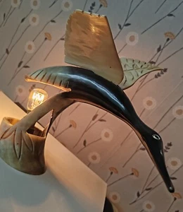 Vintage Carved Horn Lamp In Shape Of Flying Bird - Picture 1 of 6