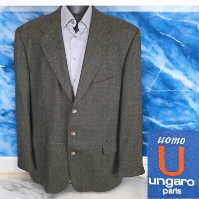 Ungaro Uomo Jacket Sport Coat Mens 46L Green Check Wool 3 Button Ventless - Image 1 of 4