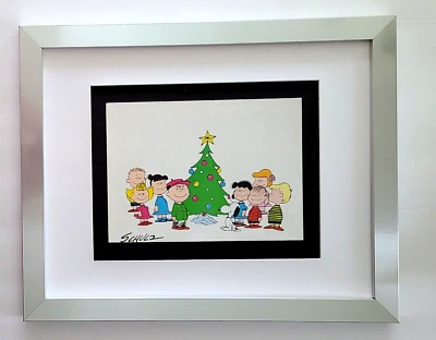 CHARLES SCHULZ Firmado Navidad 1968 Peanuts SNOOPY Dibujos Animados Nuevo Marco Foto 1 de 3
