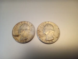 Zwei seltene Washington Liberty Quarters 1964 90% Silber eine gemarkt D% ohne Mark - Bild 1 von 4