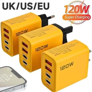 Chargeur Rapide 120W 4 Ports USB Type-C QC3.0 PD Adaptateur Mural Prise EU/US/UK - Photo 1 sur 13