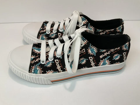 Foco Miami Dolphins Logo Women’s Size 7 Low Top Repeat Print Canvas Sneakers Cover