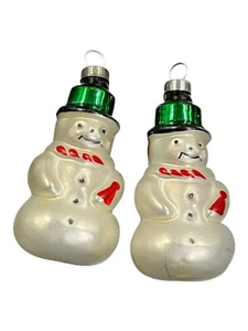 Vintage Snowman Christmas Tree Holiday Ornament Hand Painted Decor- Set Of 2 - Picture 1 of 6