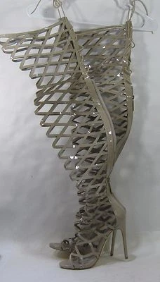 Nueva bota Skintone de 5" de tacón alto punta abierta/sobre la rodilla hasta el muslo para mujer talla 10 Foto 1 de 4