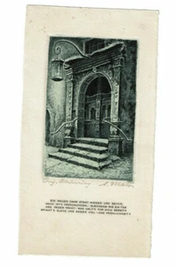 Originale signierte Radierung zum neuen Jahr Künstler A Malor Eingangstür Pforte - Picture 1 of 2