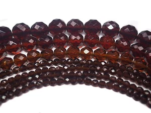 Czech Fire Polished Round Faceted Glass Beads in Dark Topaz, 16” strand, brown - Picture 1 of 10