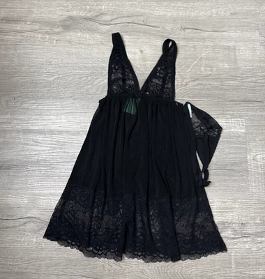 Women's Honeydew Intimates 'Coquette' Babydoll & G-String Black Lace Size S 9152 - Image 1 of 3