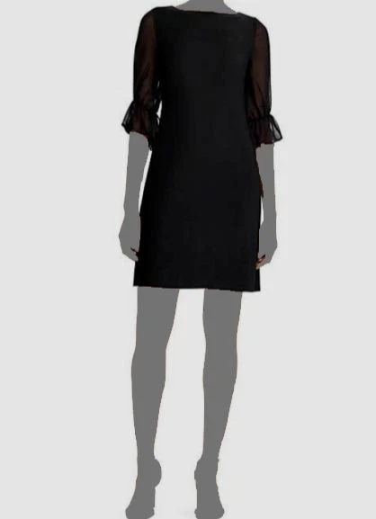 Lauren Ralph Lauren Womens 14 Ruffled Georgette Sleeve Dress in Black