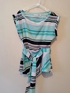 New York and Company Multi Color Pullover Short Sleeve Tie Top Women's size Med - Picture 1 of 5