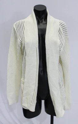 Joan Rivers Women's Cotton Open Knit Crochet Flag Cardigan AC2 Natural Medium  - Image 1 of 4