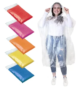 2X Adult Emergency Rain Poncho Clear Waterproof Hooded Lightweight Disposable - Picture 1 of 22