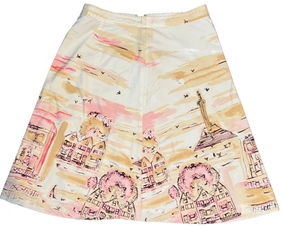 Falda Valerie Stevens Algodón Línea A Pastel Acuarela Escena Ciudad, Rosa, Puesta de Sol 6 Foto 1 de 4