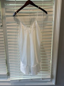 Sz S Fantasies White Silky Satin Slip Dress Lace Slit Coquette Cute 90s Y2K - Picture 1 of 3