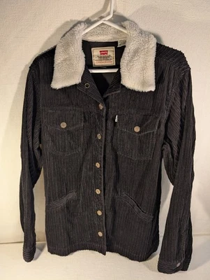 Chaqueta de pana Levi's negra de colección para mujer con cuello de piel sintética Lg Foto 1 de 4