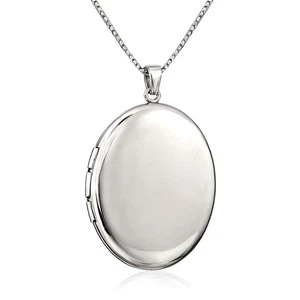 Plain sterling silver oval locket pendant necklace with 18" chain in gift box - Picture 1 of 7