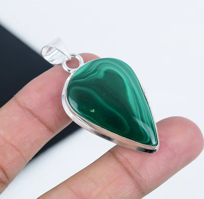 Malachite Gemma 925 Argento Sterling Pendente a Lacrima Per Fidanzamento Regali - Immagine 1 di 4