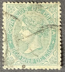 España 1868 Isabel II 200 m. verde usado Edifil nº 100 - Imagen 1 de 1