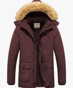 WenVen Men's Warm Winter Coat Jackets Thick Parka Jacket Overcoat With Fur Hood - Picture 1 of 20