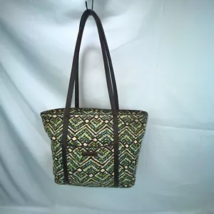 Vera Bradley Bag Green Brown Large Tote Bag Zippered - Picture 1 of 11
