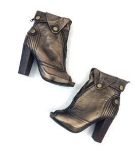 Apepazza Las Vegas Bronze Metallic Peep Toe Boots Heels Size 8 - Picture 1 of 10