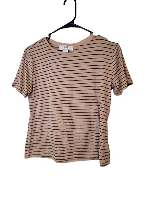 Camiseta manga corta MAGASCHONI pequeña para mujer beige negra a rayas Foto 1 de 3