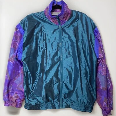 Cortavientos Wilson vintage años 80 L tenis verde azulado púrpura bloque de color geométrico Foto 1 de 4