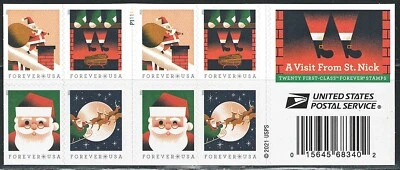 Mint US A Visit from St. Nick Booklet Pane of 20 Forever Stamp Scott# 5647b MNH - Image 1 of 2