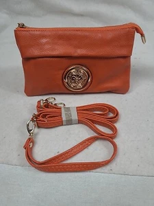 Faux Leather Orange 3 compartment / pocket Clutch / purse / handbag. Brand new - Picture 1 of 5